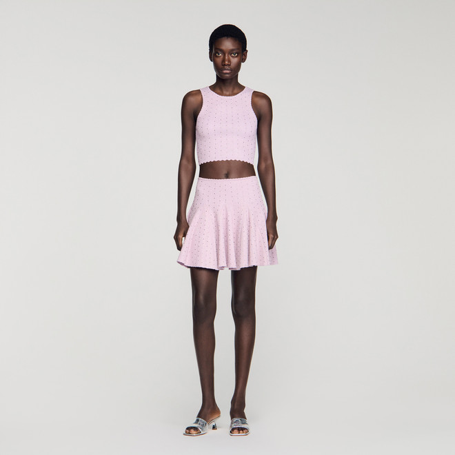 Short rhinestone knit skirt - Purple