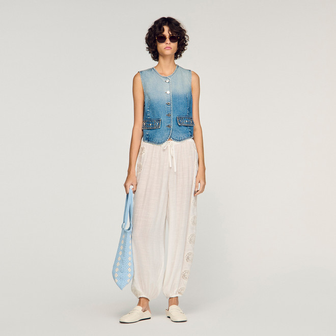 Crinkled wide leg trousers - White