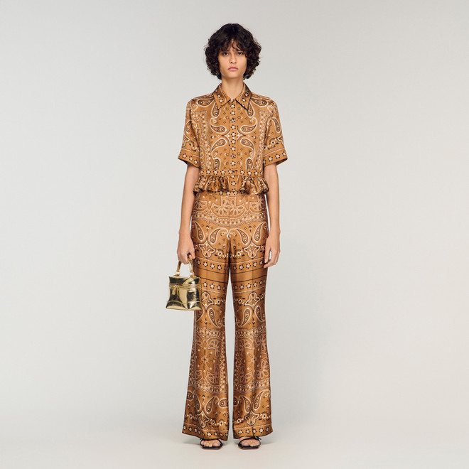 Bandana print cropped shirt - Brown