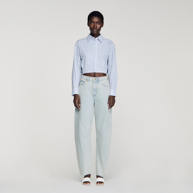 Faded barrel cotton jeans - Blue