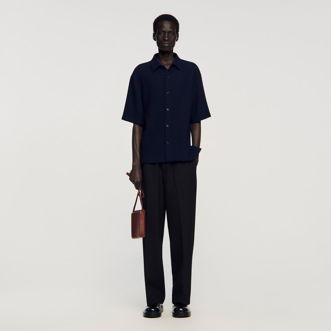 Textured shark collar shirt - Navy