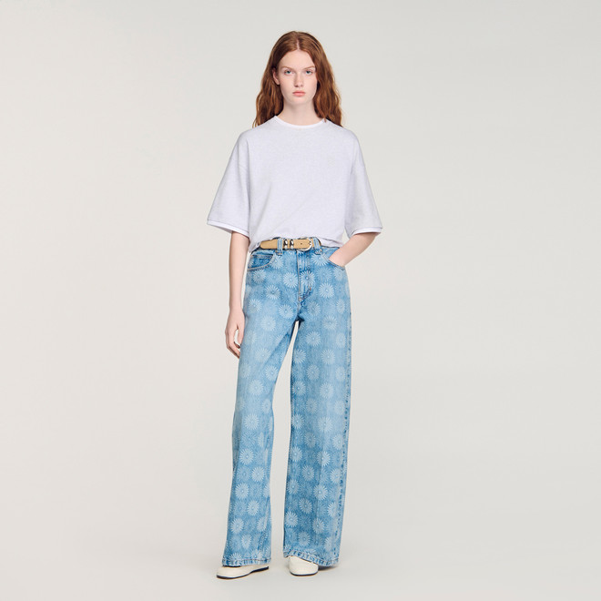 Wide leg floral print jeans - Blue