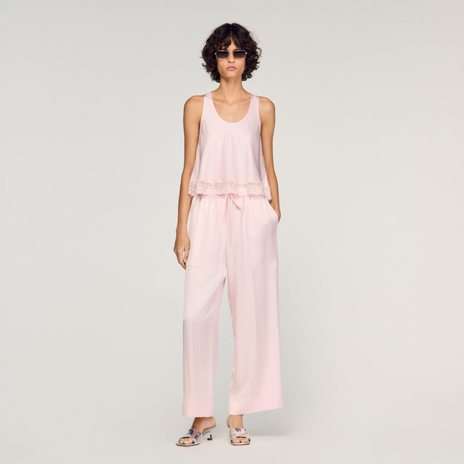 Satin top with lace - Pink