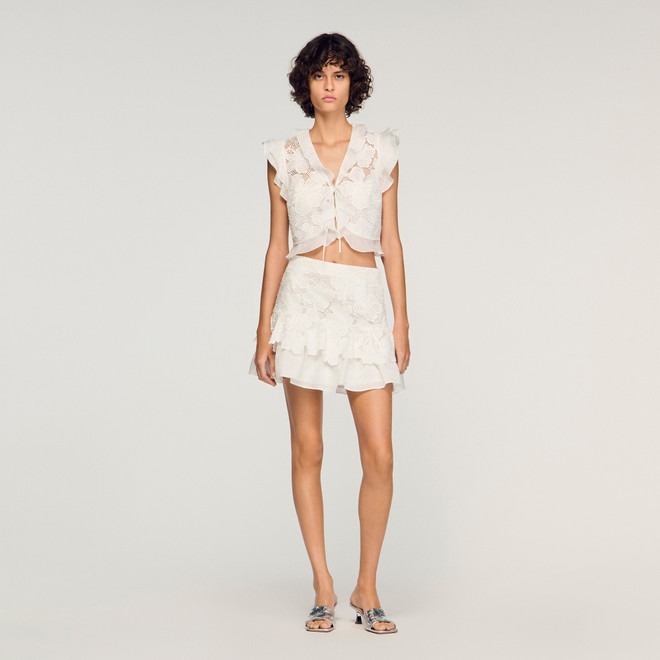 Guipure lace crop top - White