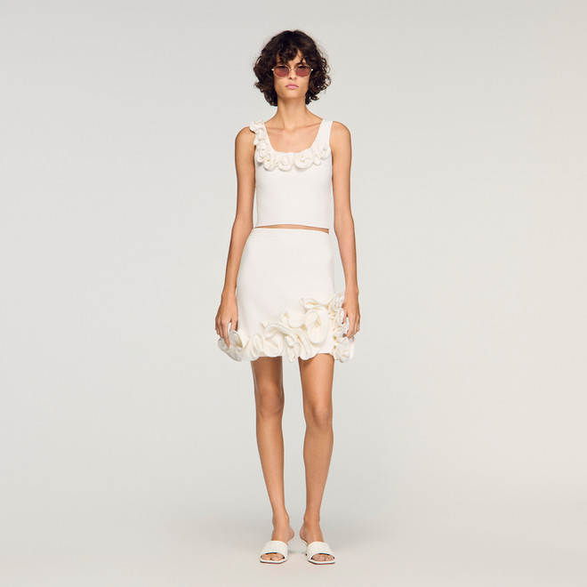 Short floral knit skirt - White