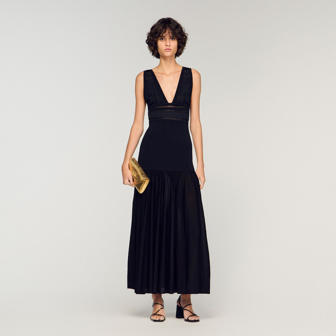 Ruffled knit maxi dress - Black