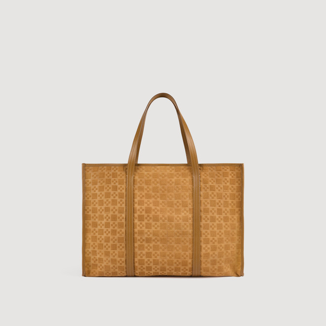 Split leather shopping bag - Camel