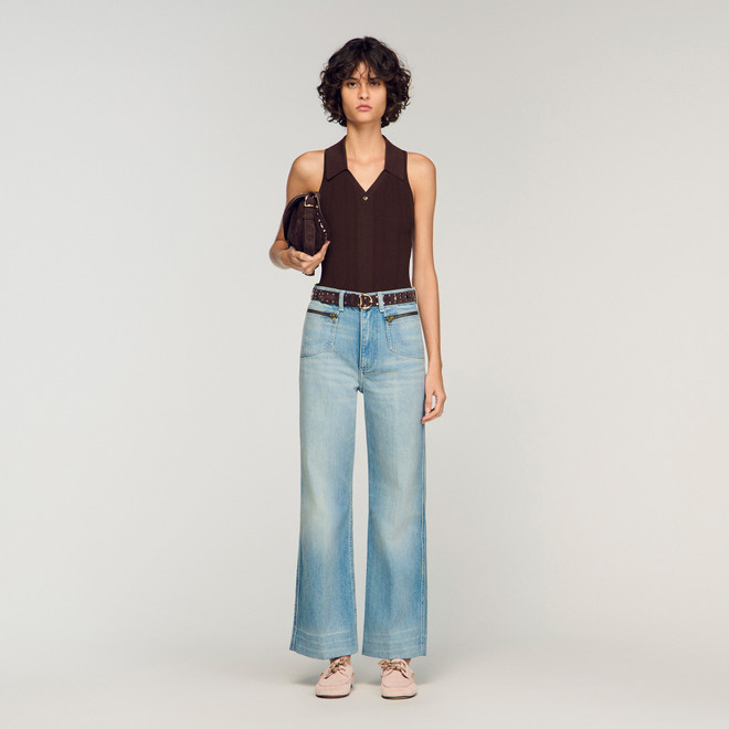 Faded straight zipped cotton jeans - Blue