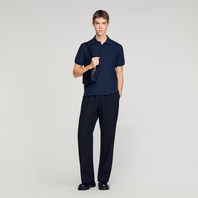 Square Cross jacquard polo shirt - Navy