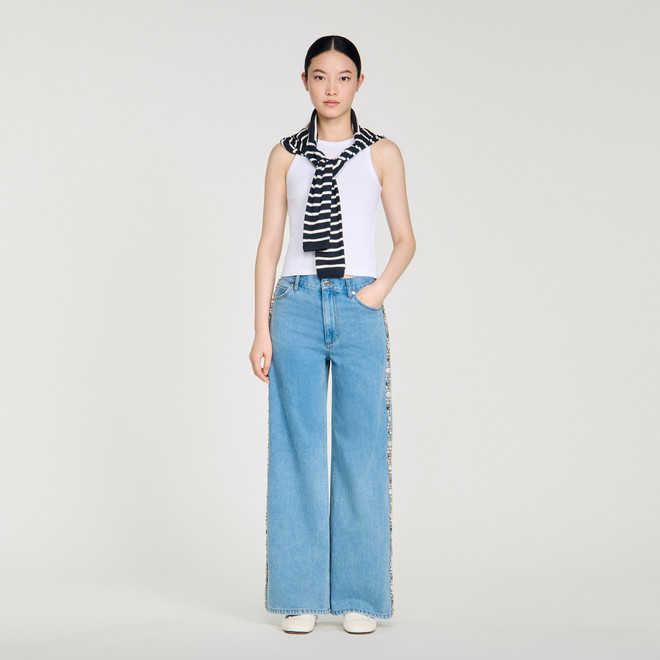 Faded straight leg rhinestone jeans - Blue