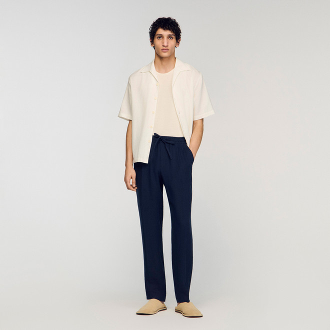 Straight leg linen trousers - Navy