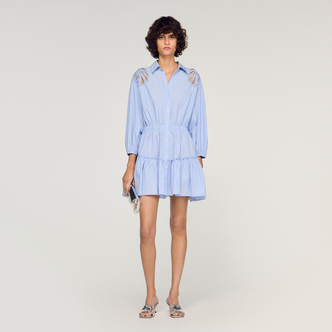 Short striped cotton dress - Blue