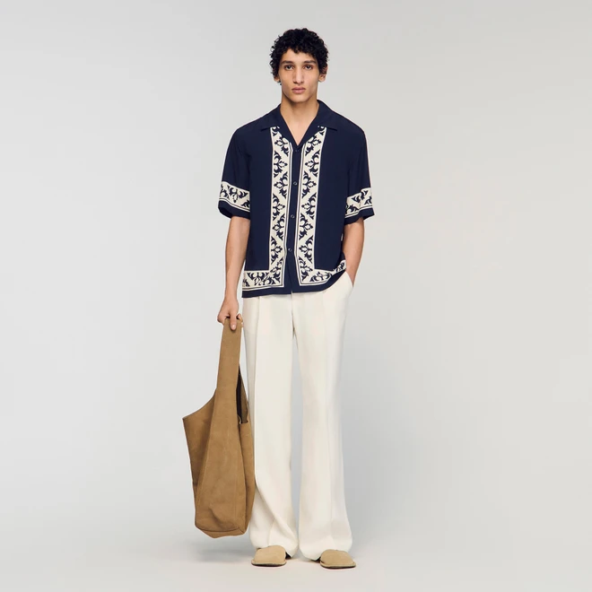 Contrast print loose fit shirt - Navy