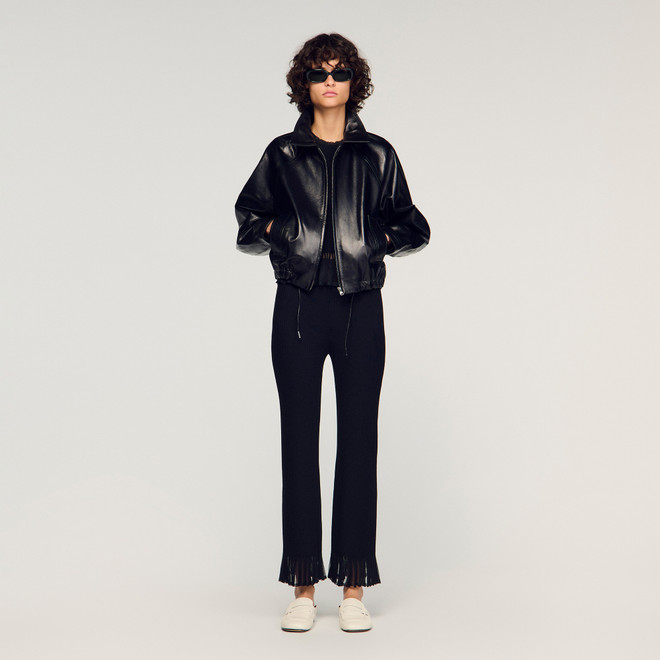 Ruffled knit trousers - Black