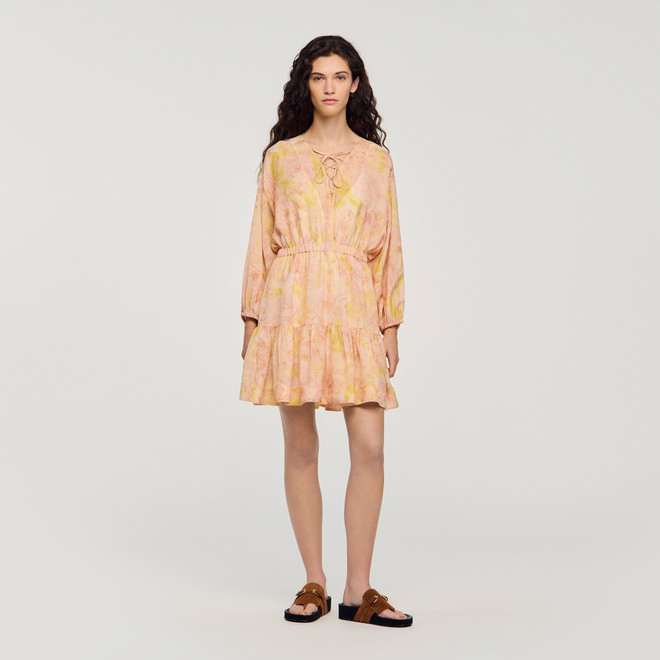 Flower print short dress - Pink