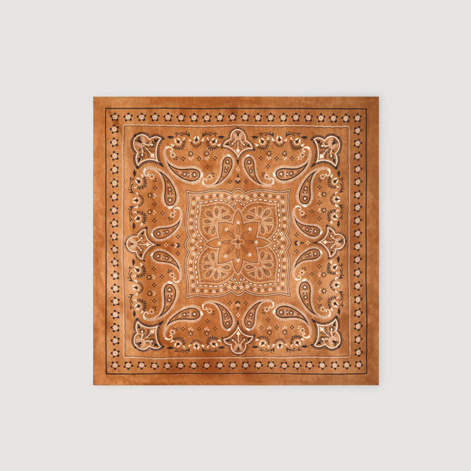 Silk bandana print scarf - Brown