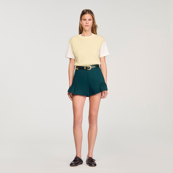 Dual material knit jumper - Yellow