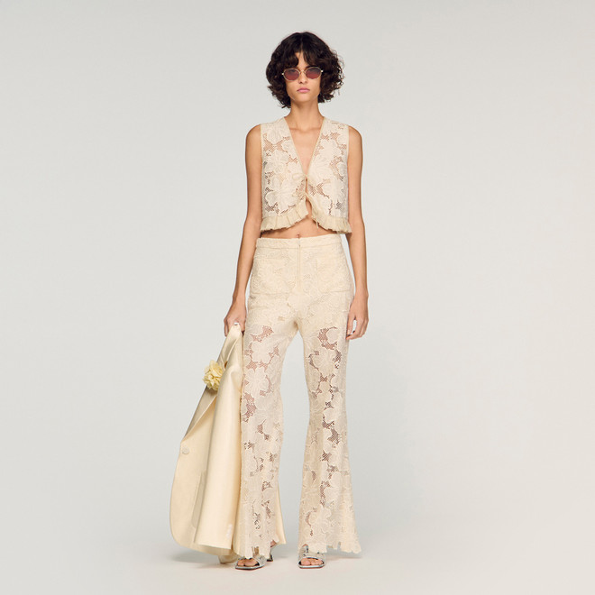 Guipure lace crop top - Ecru