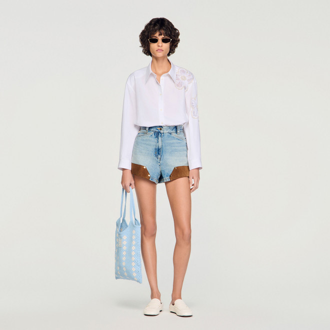 Striped embroidered shirt - White