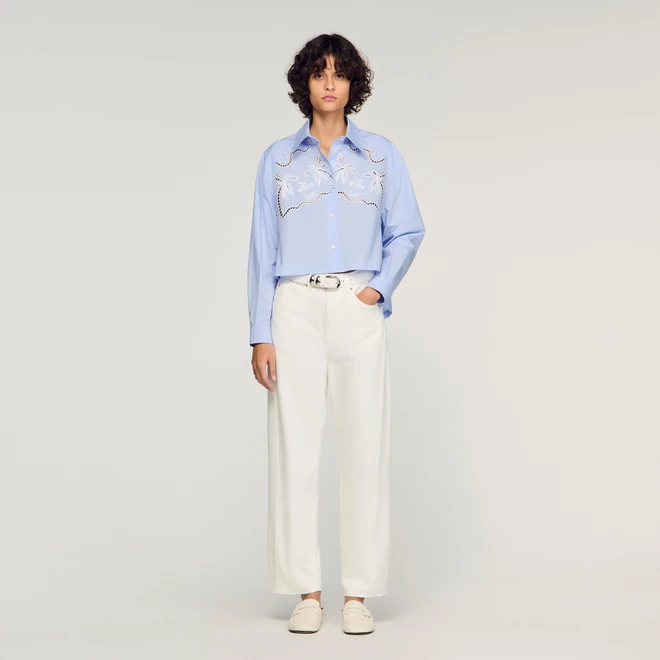Embroidered cotton shirt - Blue