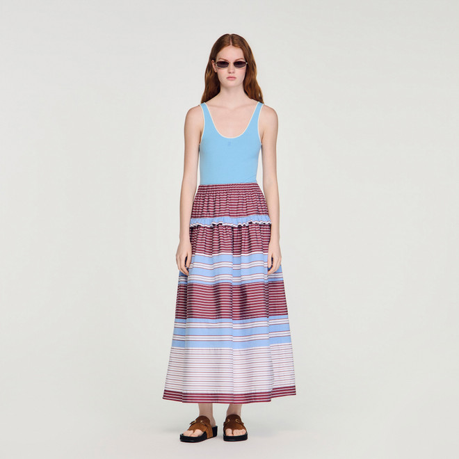 Long striped cotton skirt - Bordeaux