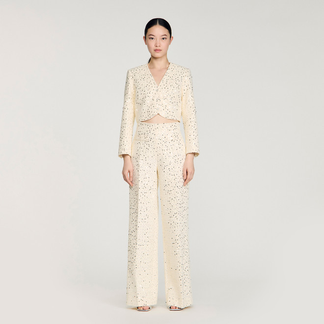 Geometric sequin trousers - Ecru