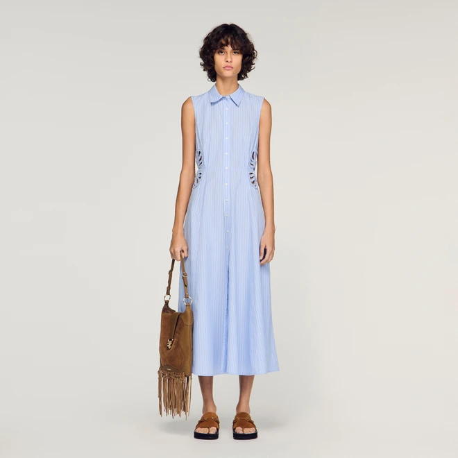 Striped cotton maxi dress - Blue