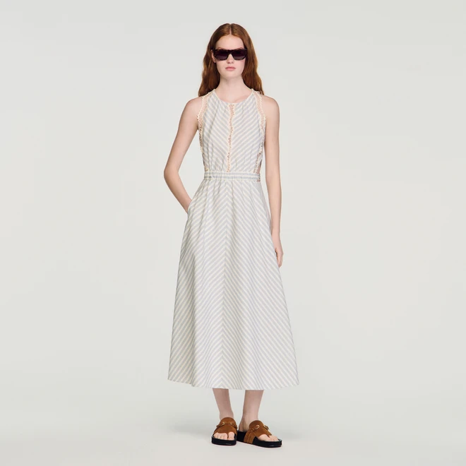 Striped cotton maxi dress - Blue