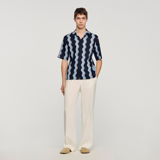 Printed linen shirt - Navy