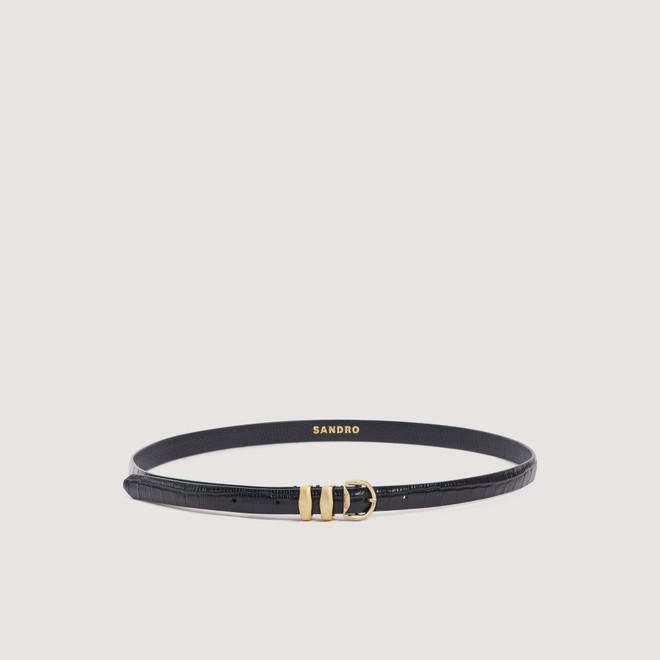 Croc-effect leather belt - Black
