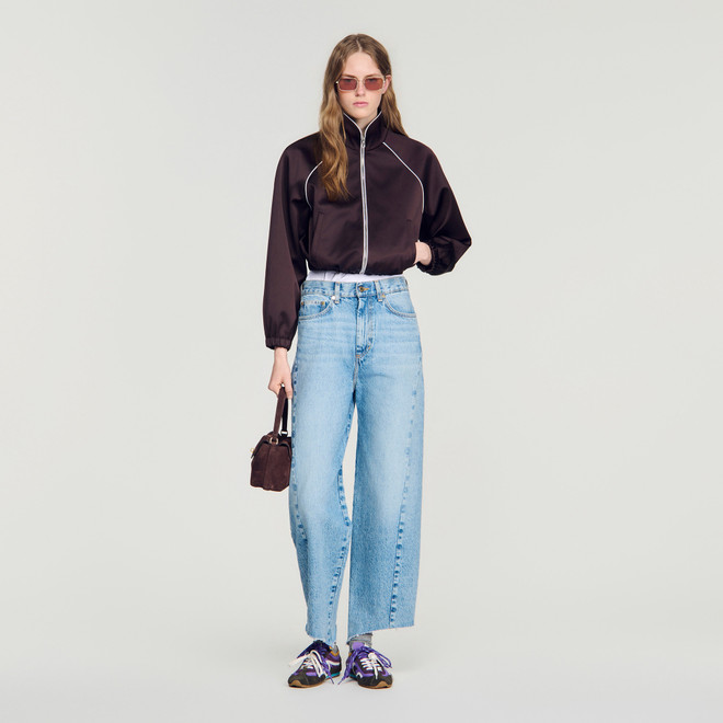 Cropped embroidered satin jacket - Brown
