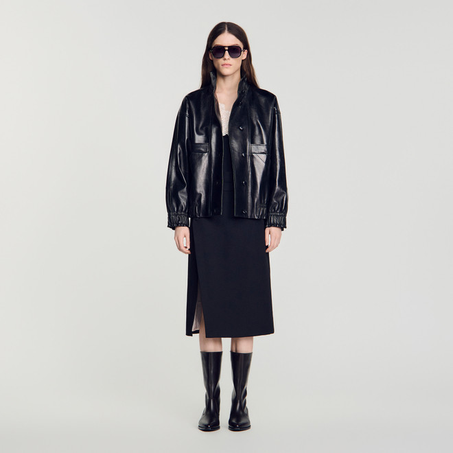 Oversized leather jacket - Black