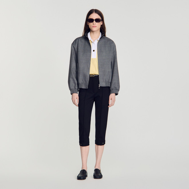 Oversized jacket with leather collar - Grey