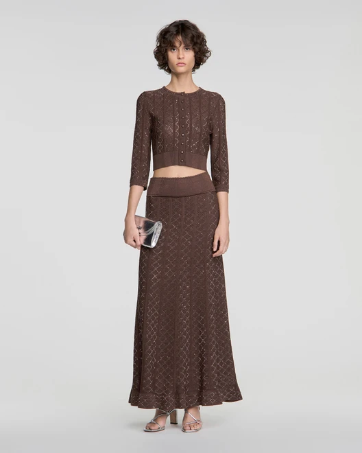 Strass knit cropped cardigan - Brown