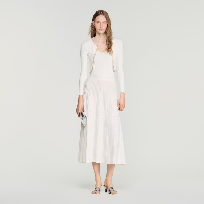 Cropped pearl and strass cardigan - White