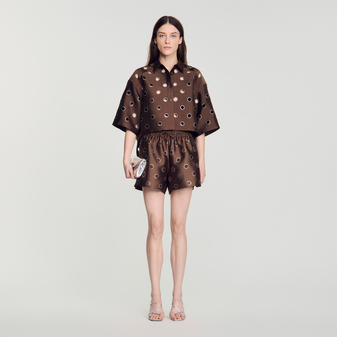 Rhinestone shirt - Brown