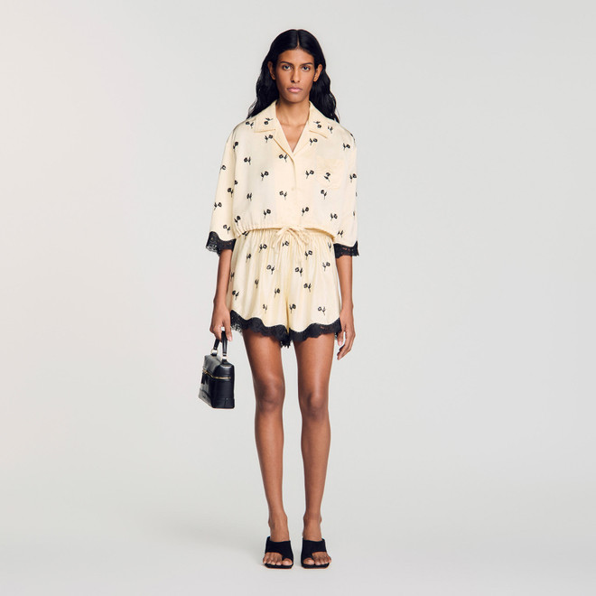 Cropped floral embroidered shirt - Neutral