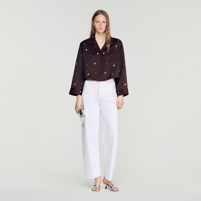 Shirt with beads and rhinestones - Brown