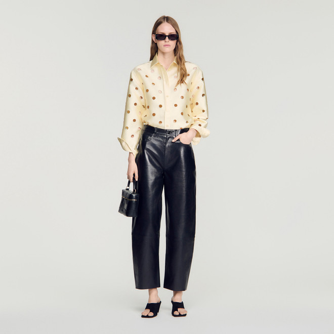 Openwork rhinestone shirt - Neutral