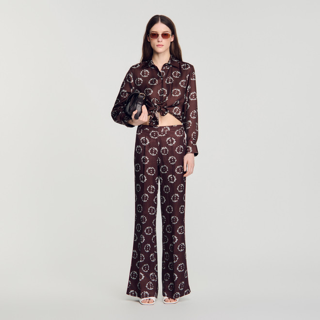 Floral print silk shirt - Brown