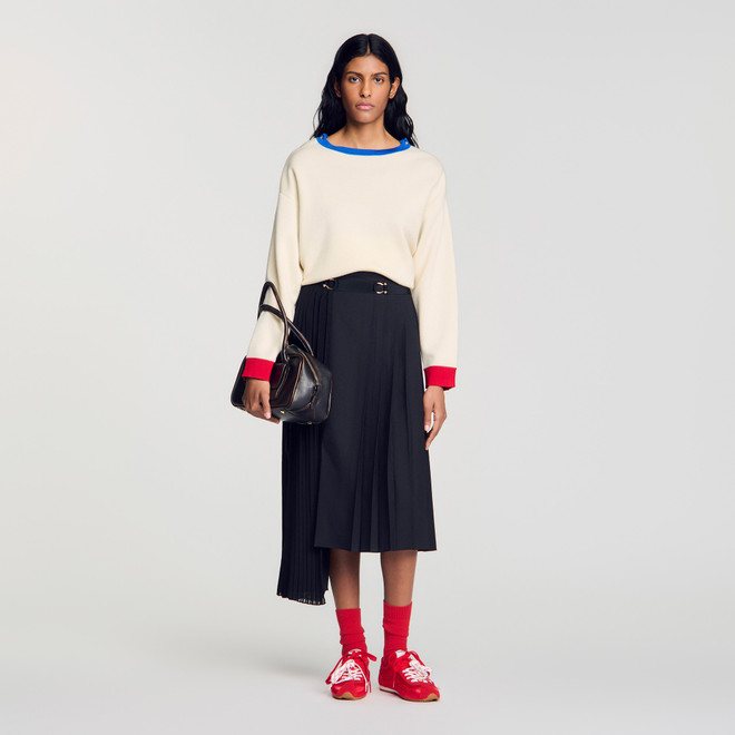 Long asymmetrical pleated skirt - Black