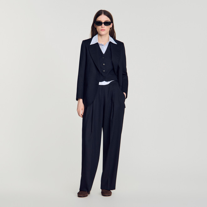 Striped wool trousers - Navy