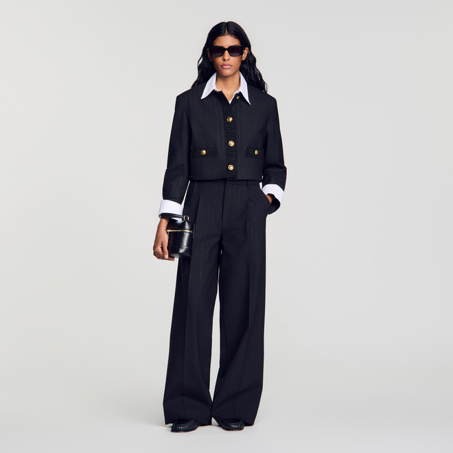 Striped wide-leg trousers - Black