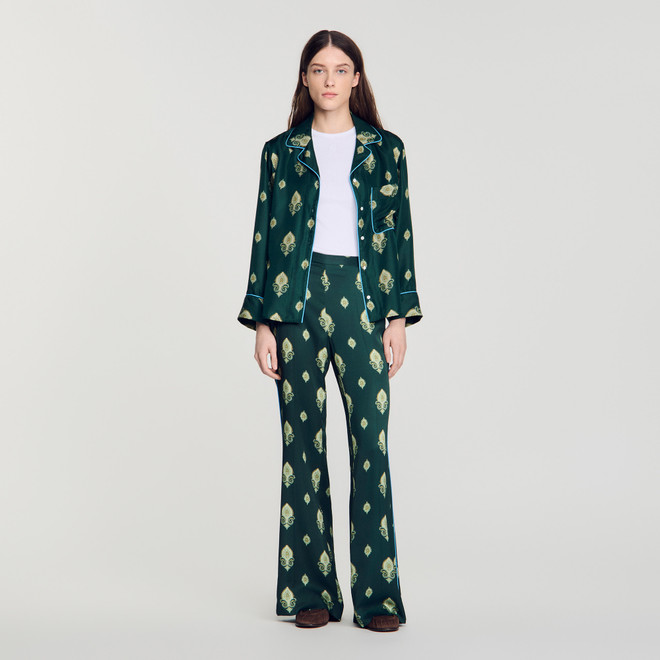 Paisley-print floaty trousers - Green
