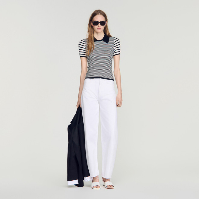 Striped polo-style jumper - Black