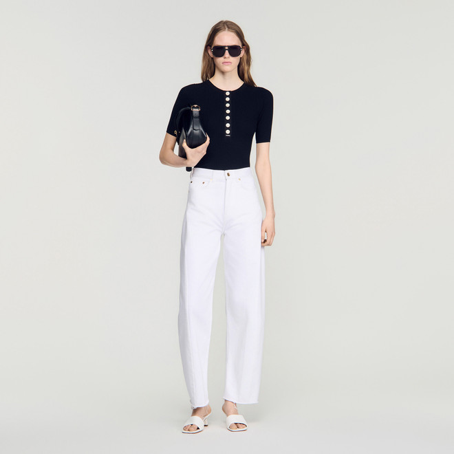 Ribbed button placket jumper - Black