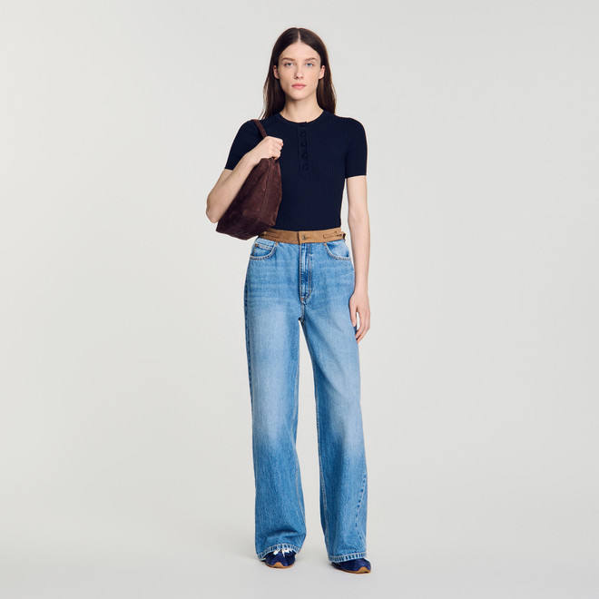 Ribbed short-sleeved jumper - Navy
