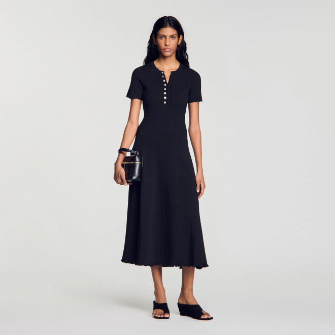 Ribbed knit maxi dress - Black