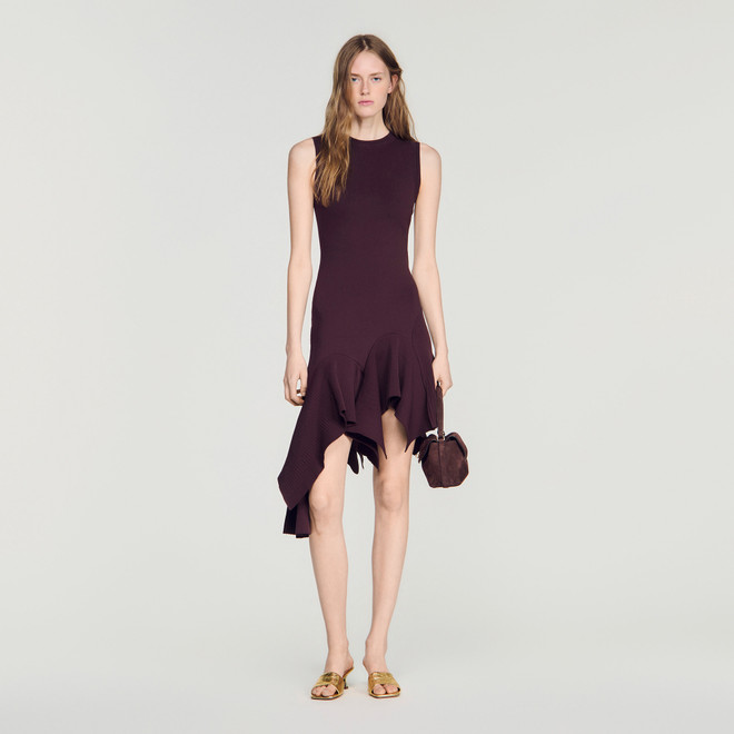 Asymmetric knit dress - Brown