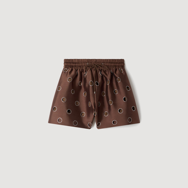 Distressed rhinestone shorts - Brown